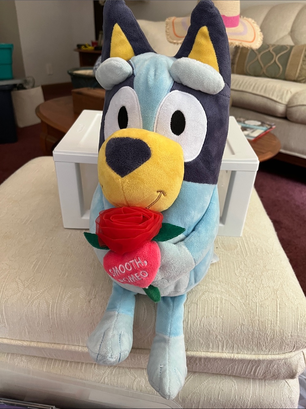 Bluey Plush Dog Holding Red Rose Plush